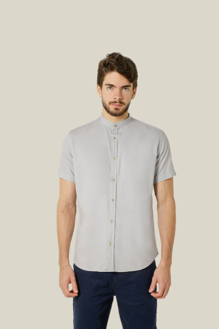 Camisa manga curta gola padre sarja estonada