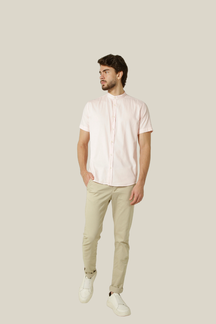 Camisa manga curta gola padre sarja estonada