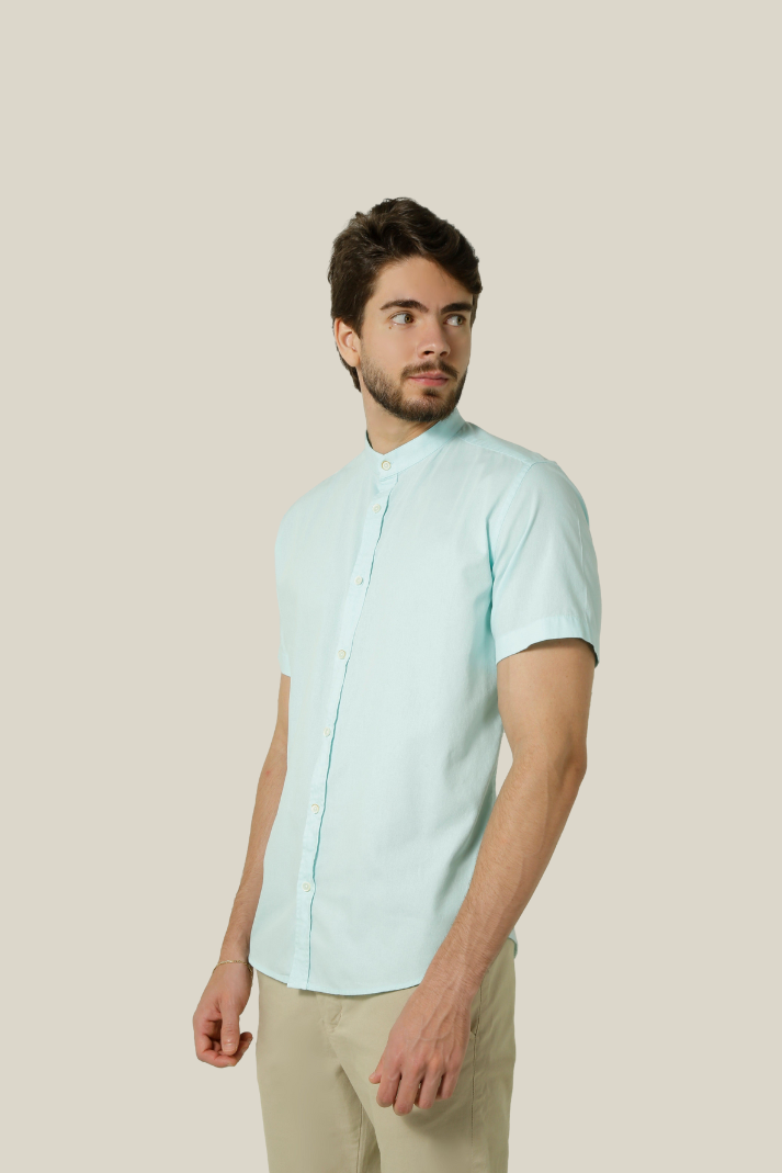 Camisa manga curta gola padre sarja estonada