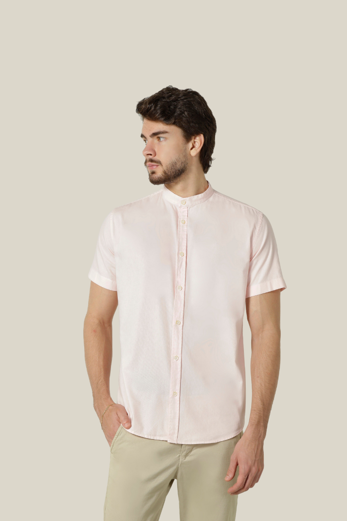 Camisa manga curta gola padre sarja estonada