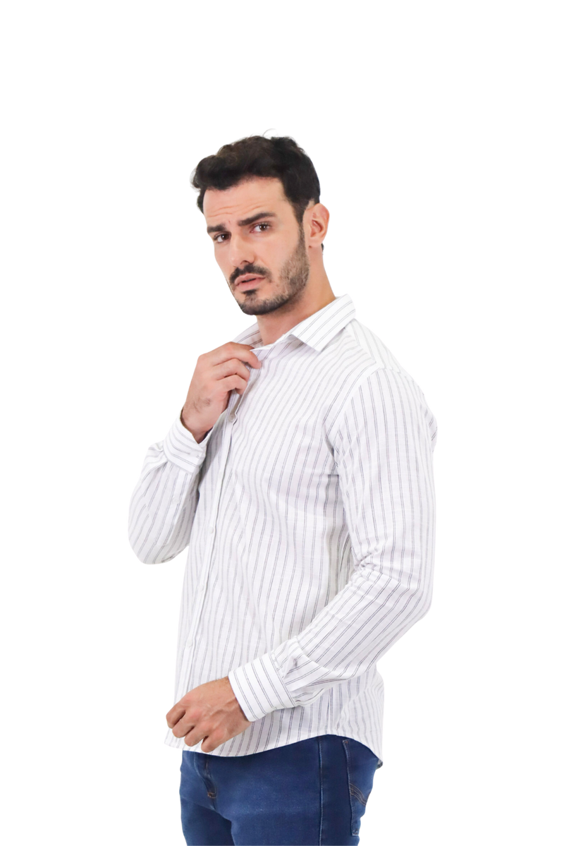 Camisa social manga longa slim fit listras dupla