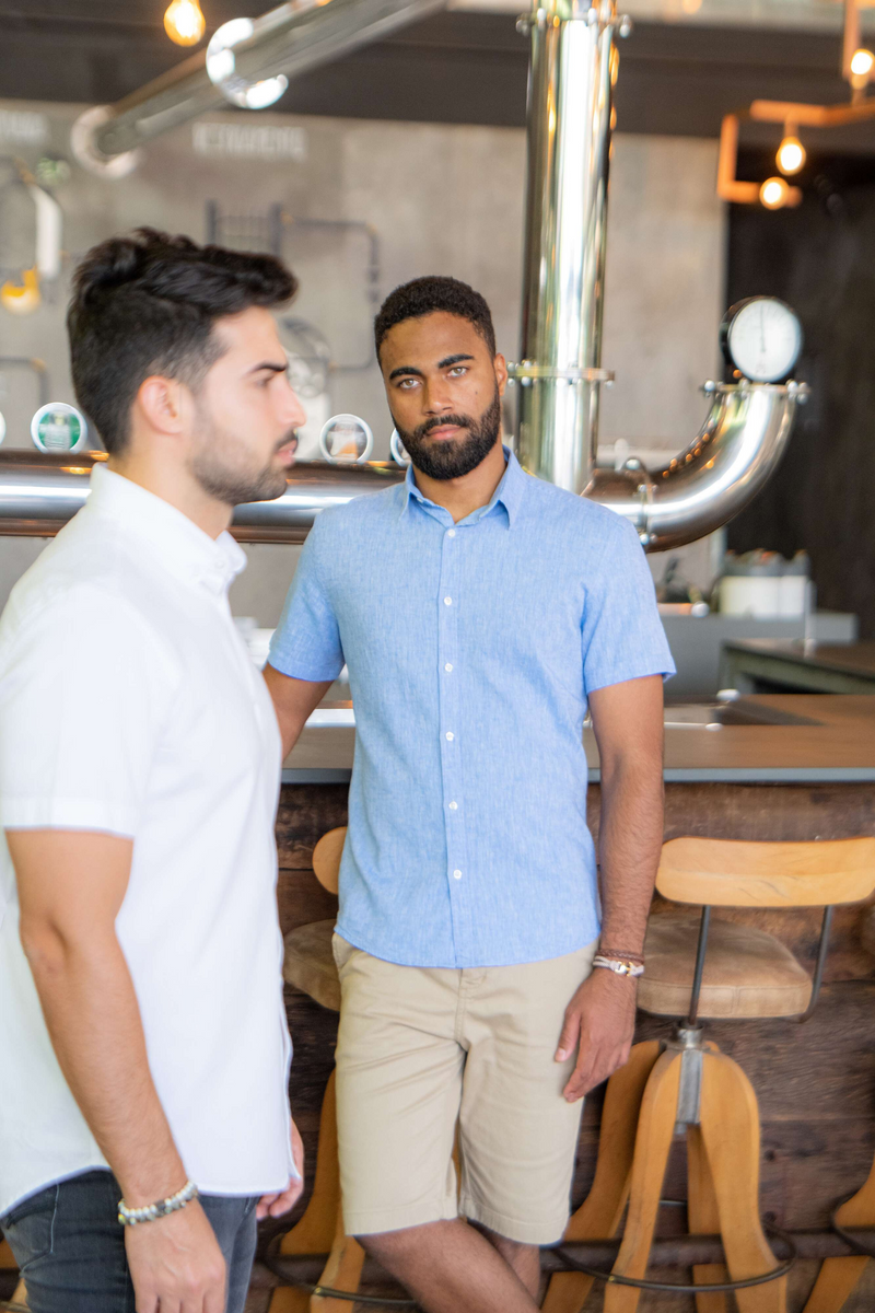 Camisa manga curta slim fit linho