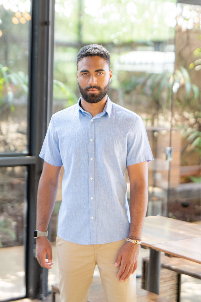 Camisa manga curta slim fit linho