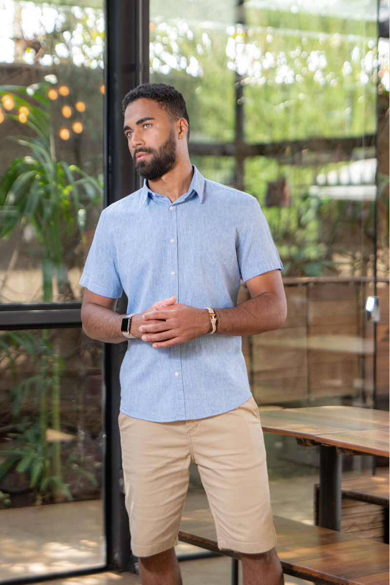 Camisa manga curta slim fit linho